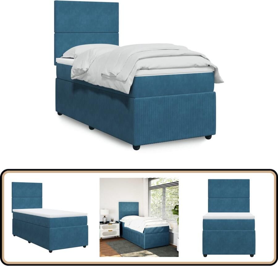 VidaXL Boxspring met matras fluweel donkerblauw 100x200 cm