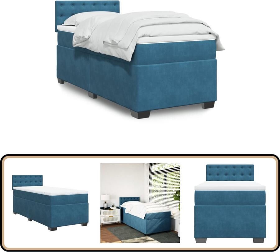 VidaXL Boxspring met matras fluweel donkerblauw 100x200 cm