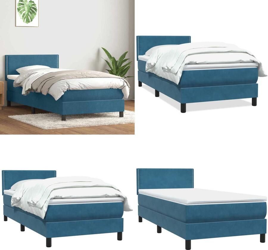 VidaXL Boxspring met matras fluweel donkerblauw 100x210 cm Boxspringbed Boxspringbedden Boxspring Bed
