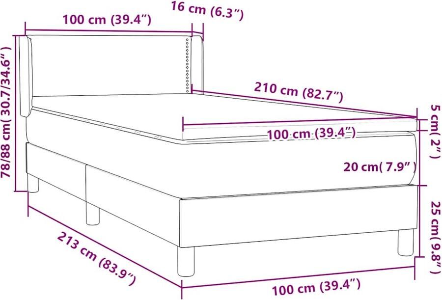 VidaXL Boxspring met matras fluweel donkergrijs 100x210 cm