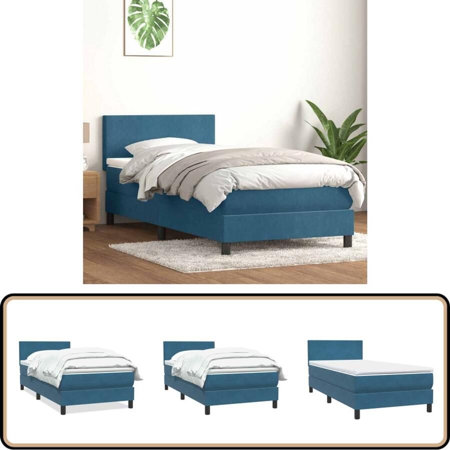 VidaXL Boxspring met matras fluweel donkerblauw 100x210 cm