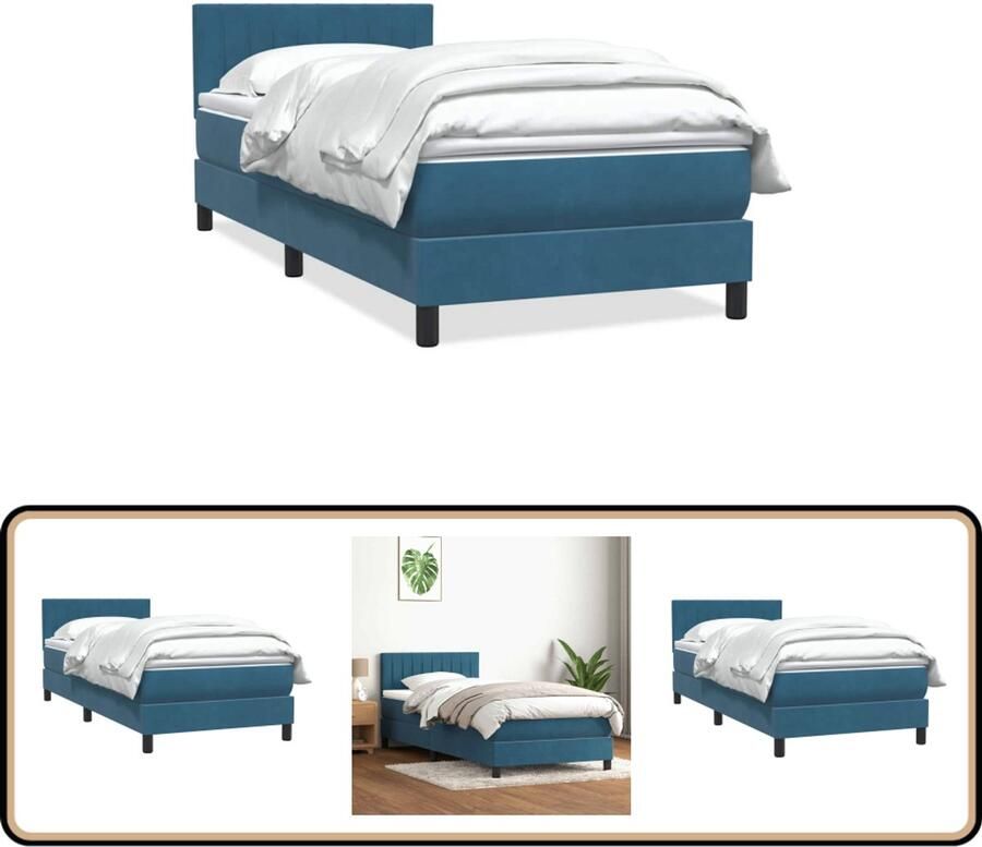 VidaXL Boxspring met matras fluweel donkerblauw 100x210 cm
