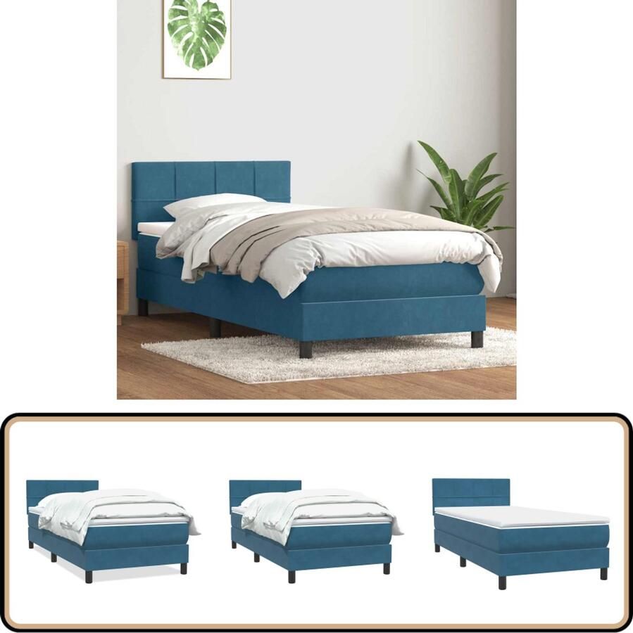 VidaXL Boxspring met matras fluweel donkerblauw 100x210 cm