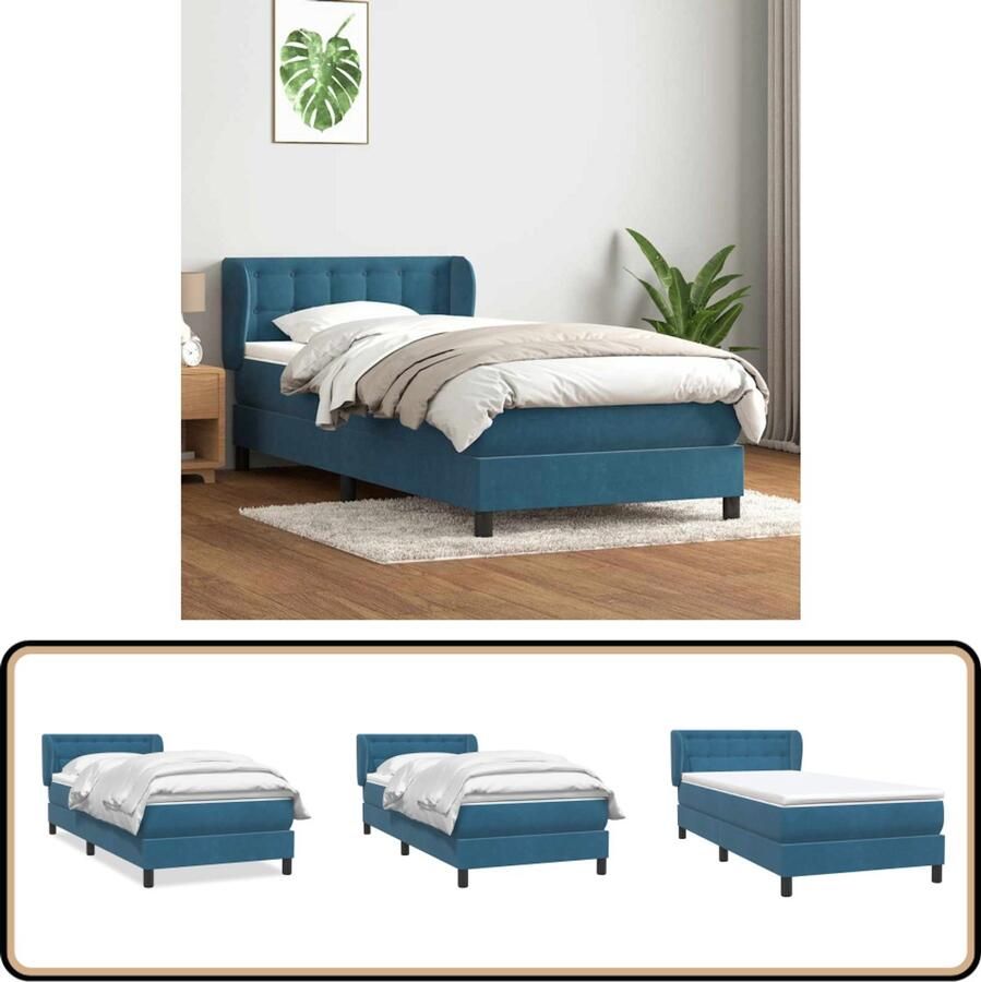 VidaXL Boxspring met matras fluweel donkerblauw 100x210 cm