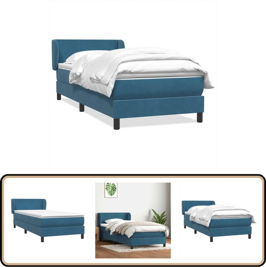 VidaXL Boxspring met matras fluweel donkerblauw 100x210 cm