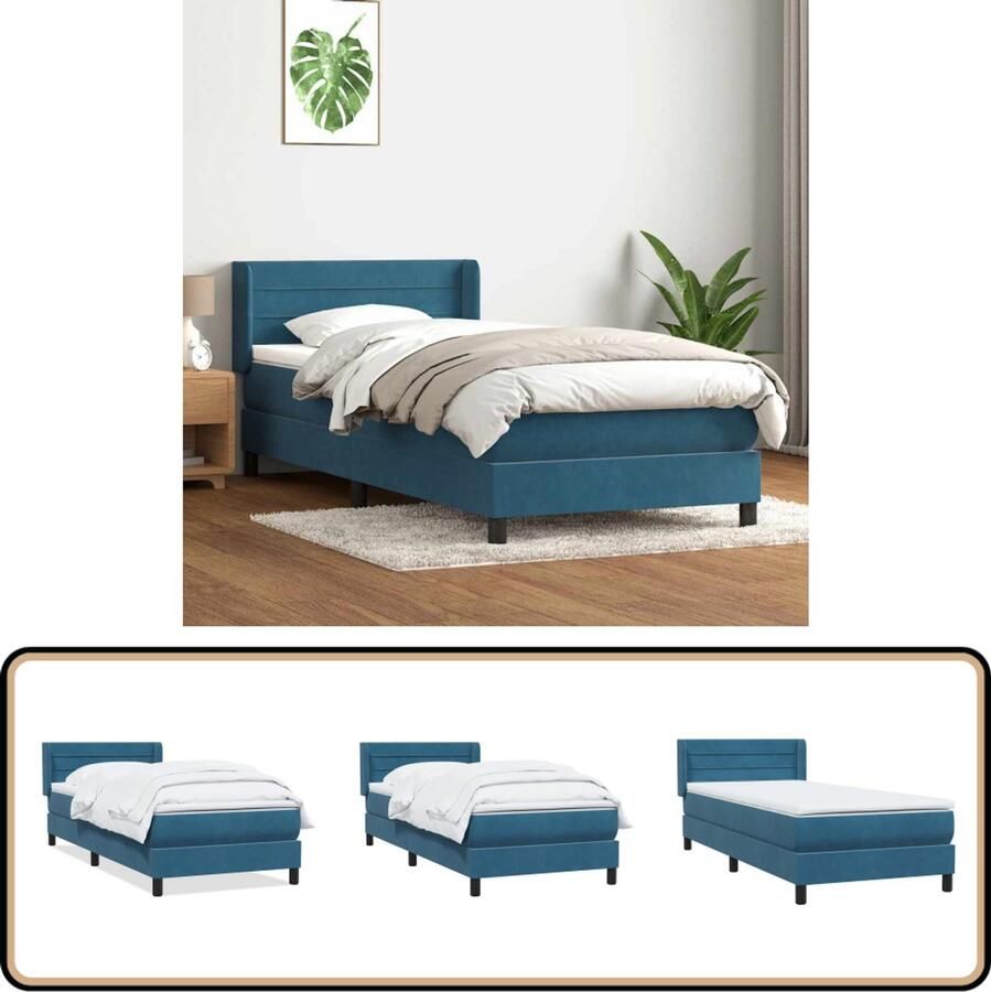 VidaXL Boxspring met matras fluweel donkerblauw 100x210 cm
