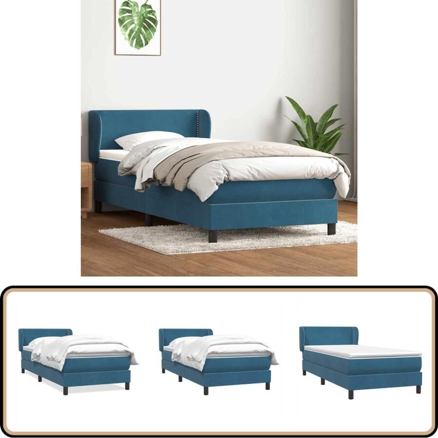VidaXL Boxspring met matras fluweel donkerblauw 100x210 cm