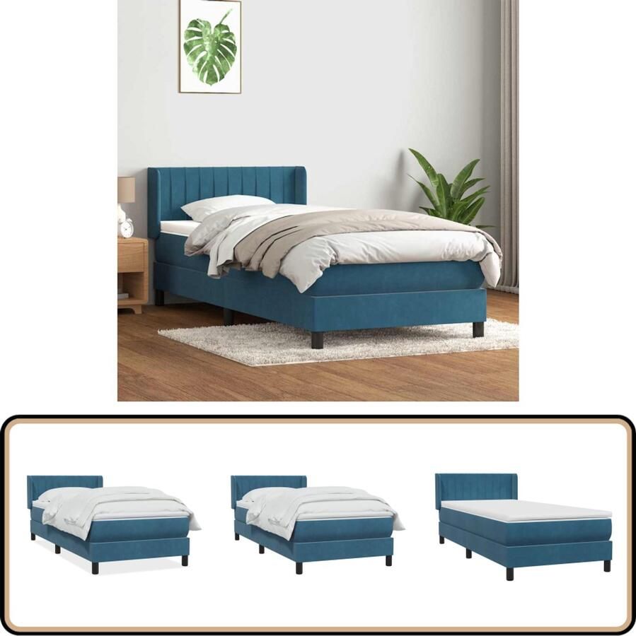 VidaXL Boxspring met matras fluweel donkerblauw 100x210 cm