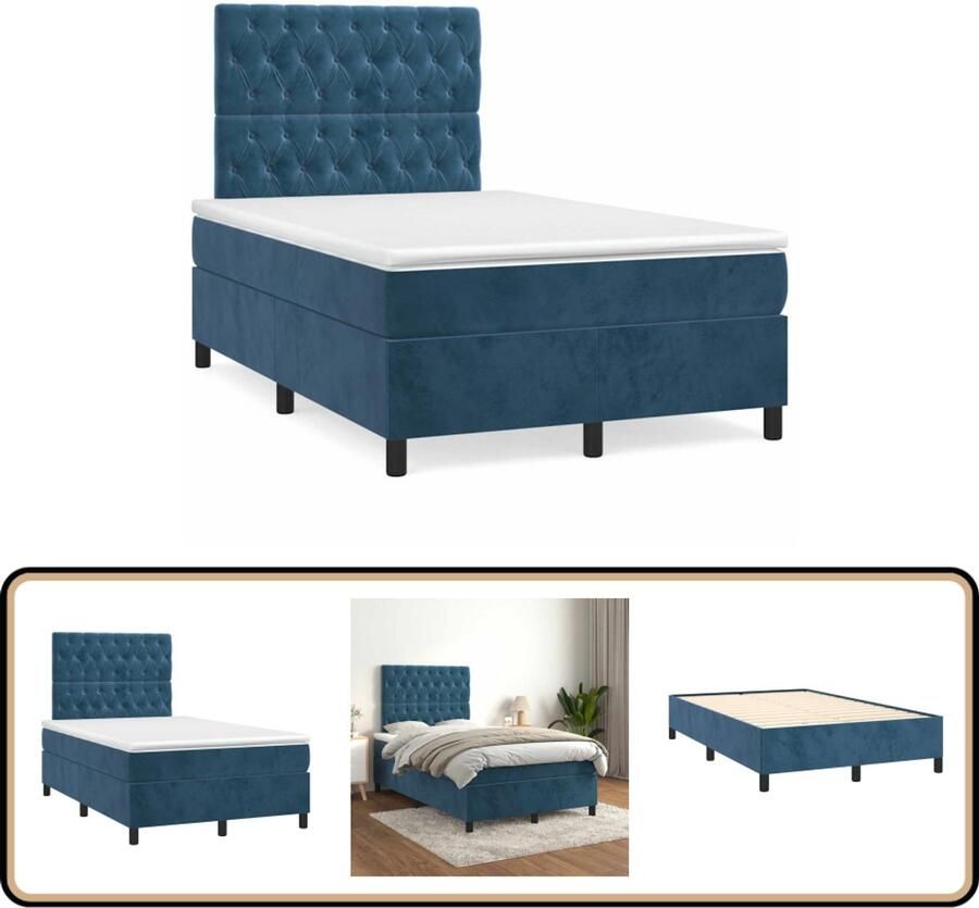 VidaXL Boxspring met matras fluweel donkerblauw 120x190 cm