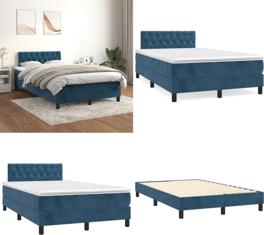 VidaXL Boxspring met matras fluweel donkerblauw 120x200 cm Boxspring Boxsprings Bed Slaapmeubel