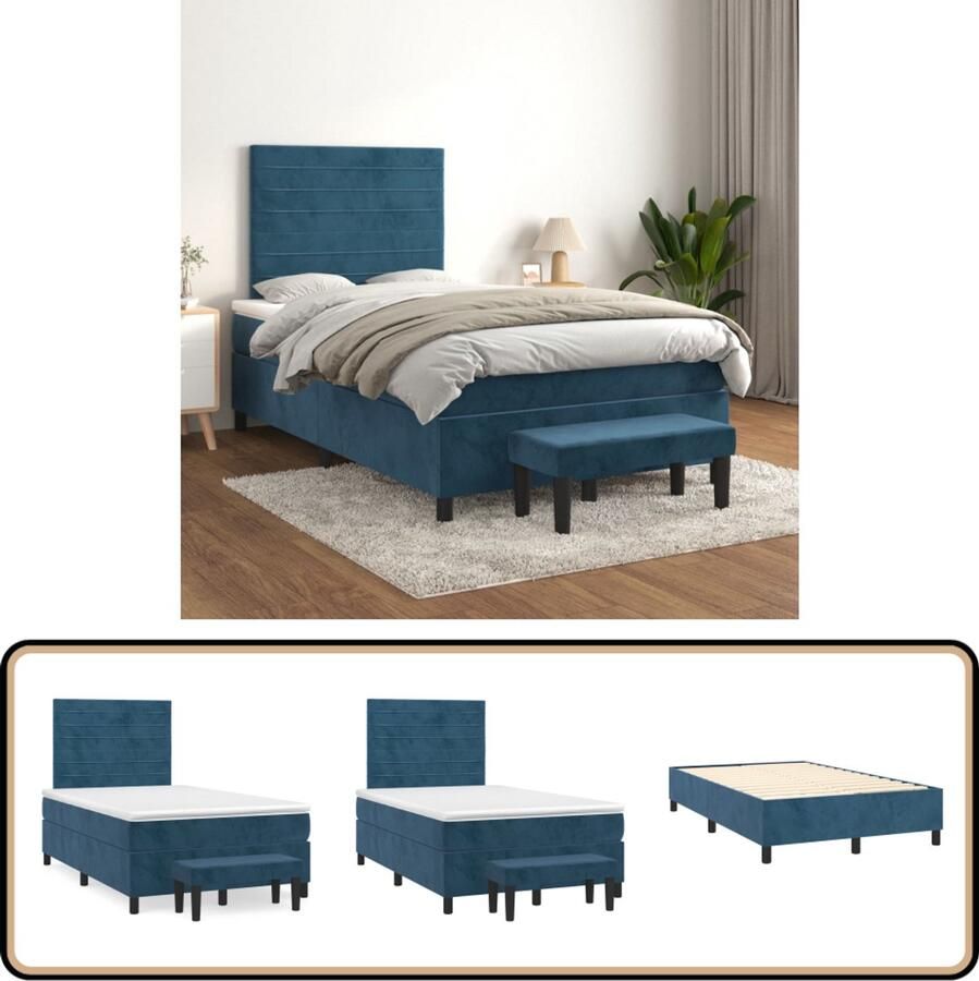 VidaXL Boxspring met matras Fluweel Donkerblauw 120x200 cm Boxspringbed Boxspring Tweepersoonsbed Donkere Kleuren Velvet Fluweel Slaapcomfort Designbed Bedroom Furniture