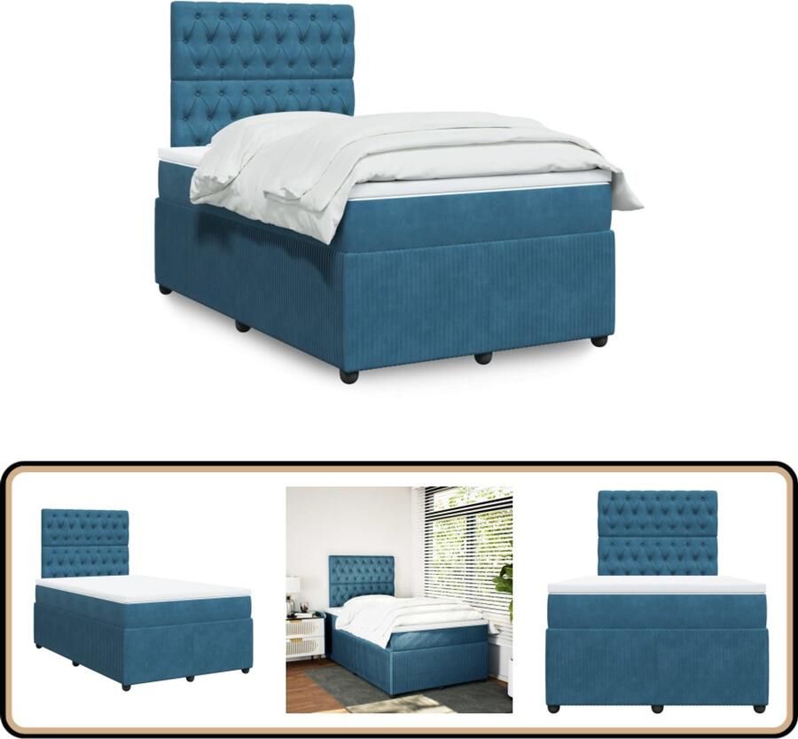 VidaXL Boxspring met matras fluweel donkerblauw 120x200 cm