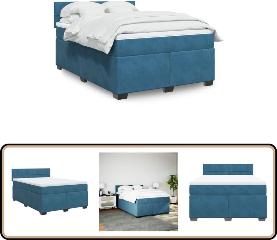 VidaXL Boxspring met matras fluweel donkerblauw 140x200 cm