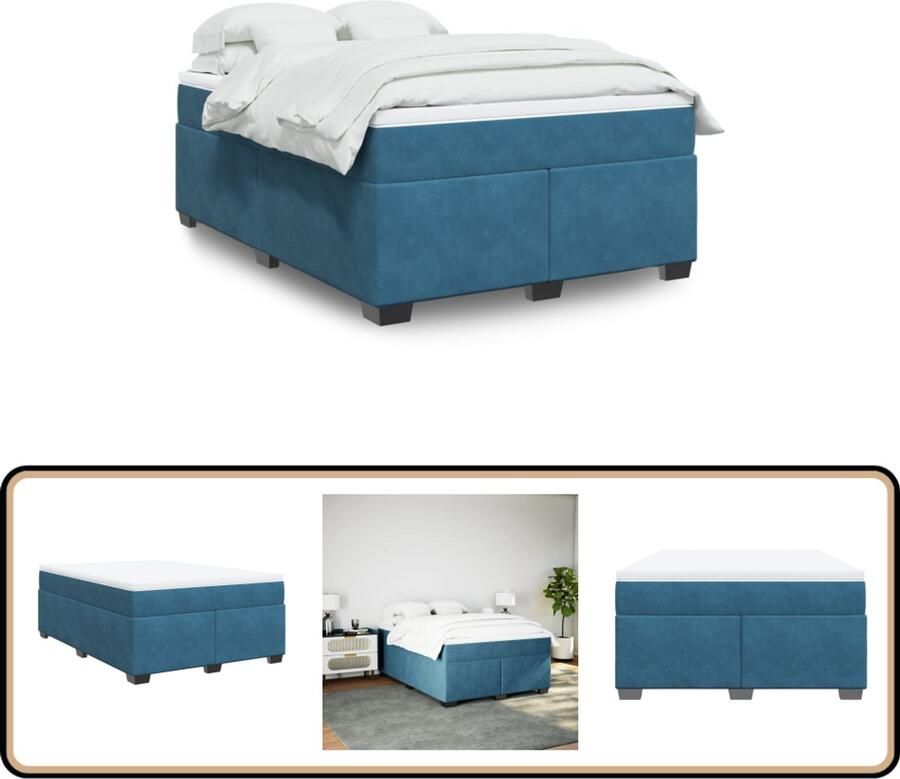 VidaXL Boxspring met matras fluweel donkerblauw 140x200 cm