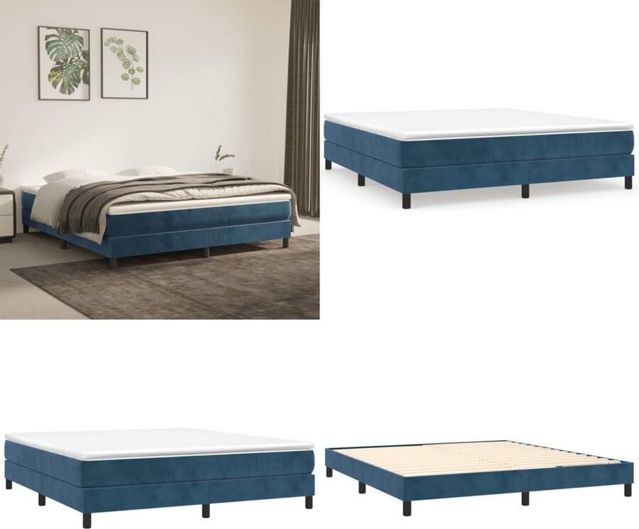 VidaXL Boxspring met matras fluweel donkerblauw 180x200 cm Boxspring Boxsprings Bed Slaapmeubel