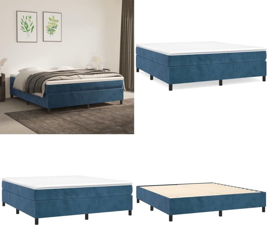 VidaXL Boxspring met matras fluweel donkerblauw 180x200 cm Boxspring Boxsprings Bed Slaapmeubel