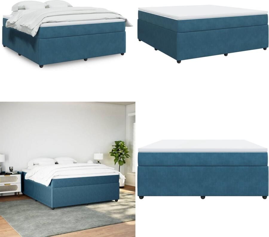 VidaXL Boxspring met matras fluweel donkerblauw 180x200 cm Boxspringbed Boxspringbedden Boxspring Bed