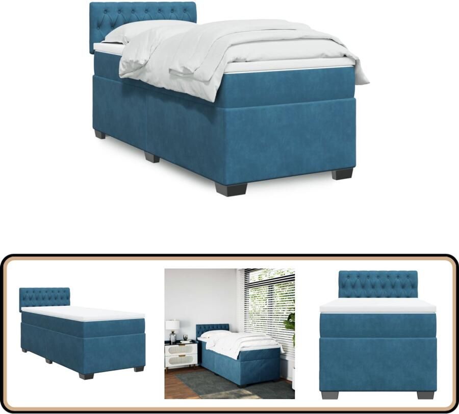 VidaXL Boxspring met matras fluweel donkerblauw 80x200 cm