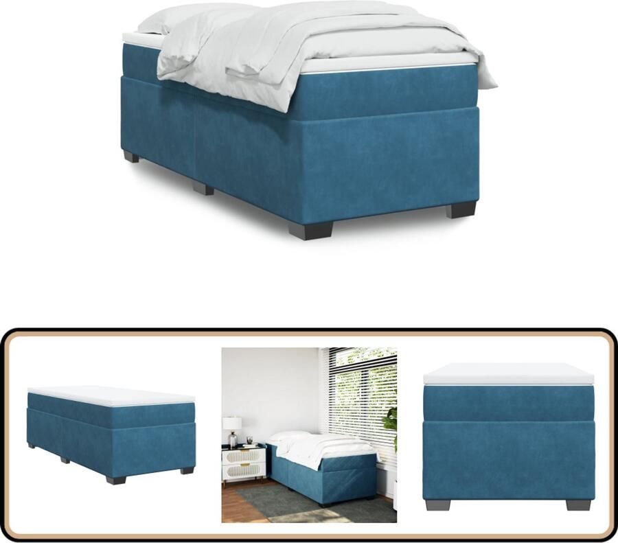 VidaXL Boxspring met matras fluweel donkerblauw 80x200 cm