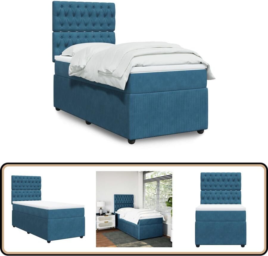 VidaXL Boxspring met matras fluweel donkerblauw 80x200 cm