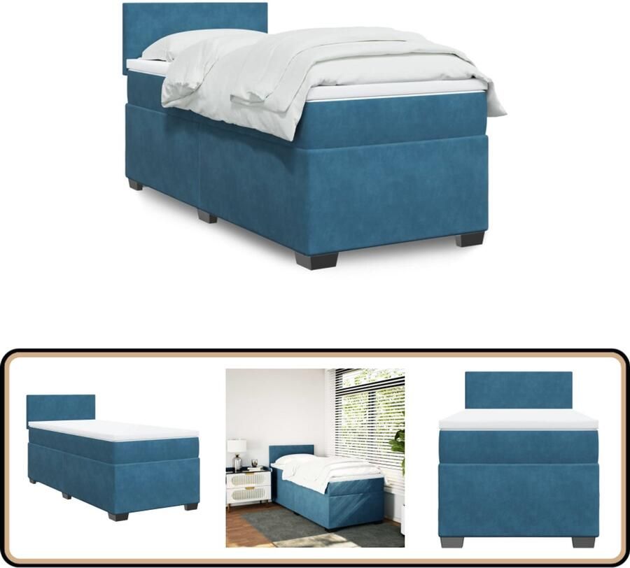 VidaXL Boxspring met matras fluweel donkerblauw 80x200 cm