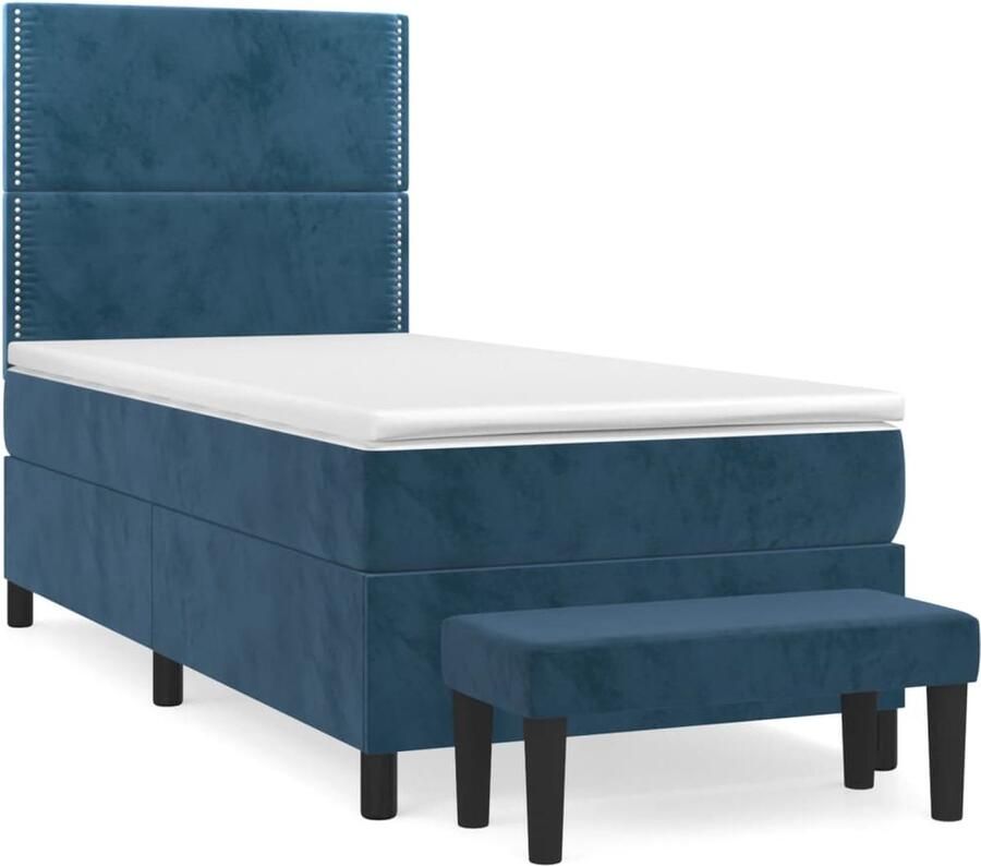 VidaXL Boxspring Fluweel Donkerblauw 80x200 cm Boxspringbed Donkerblauw Bed Fluweel Bed Tweepersoonsbed Boxspring King Size Bed Bedroom Furniture Slaapkamerinrichting - Foto 2