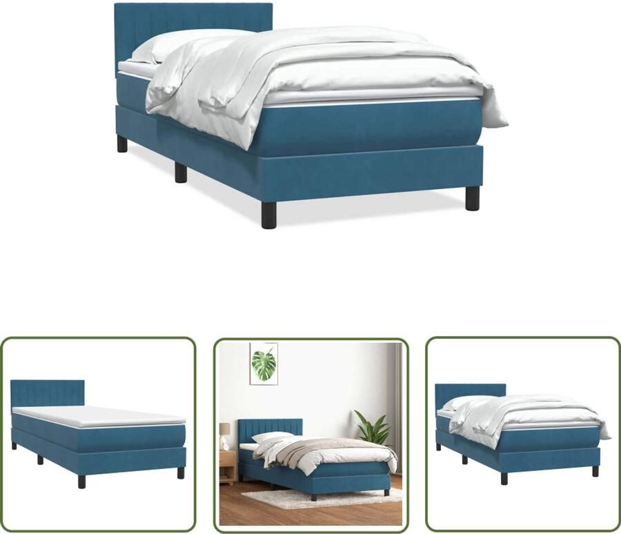 VidaXL Boxspring met matras fluweel donkerblauw 80x220 cm Boxspring Slaapcomfort Fluweel Bed Pocketveringmatras Hoofdbord - Foto 2