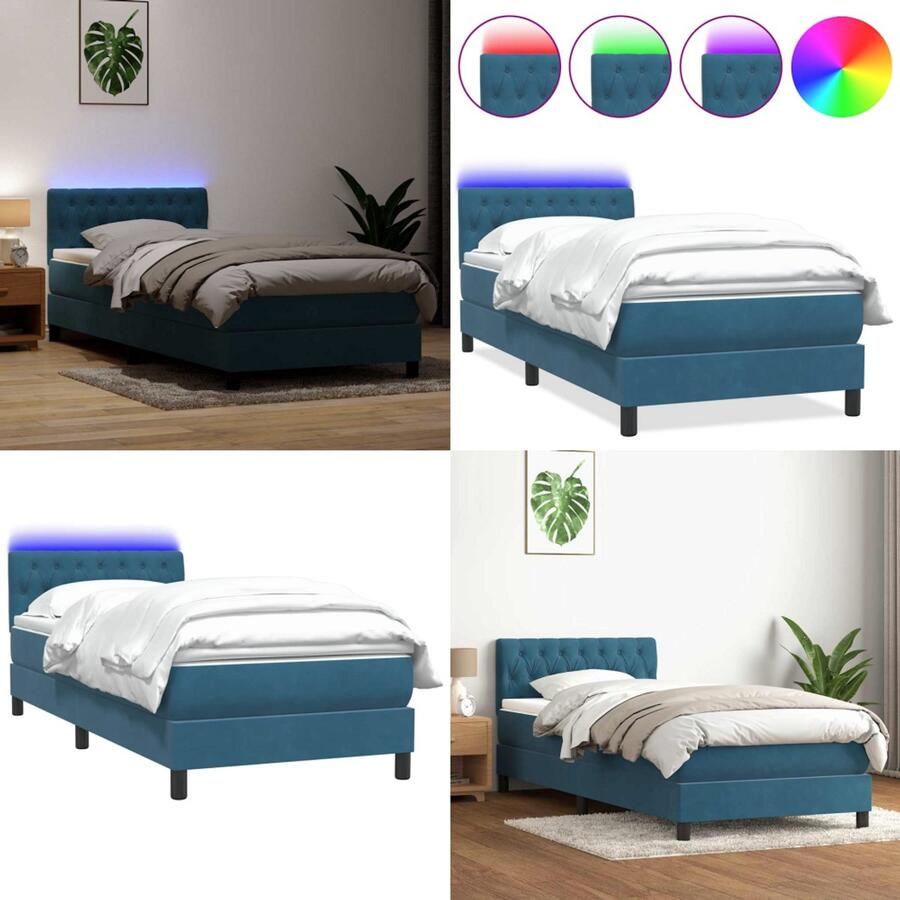 VidaXL Boxspring met matras fluweel donkerblauw 80x220 cm Boxspringbed Boxspringbedden Bed Slaapkamermeubels