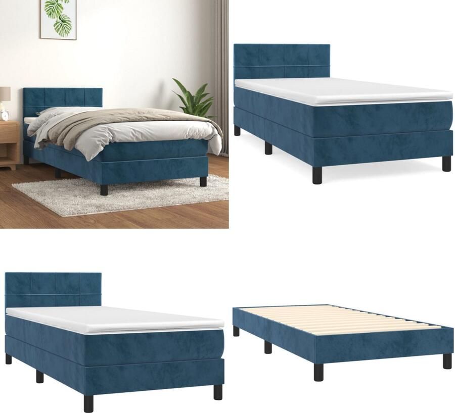 VidaXL Boxspring met matras fluweel donkerblauw 90x190 cm Boxspring Boxsprings Bed Slaapmeubel