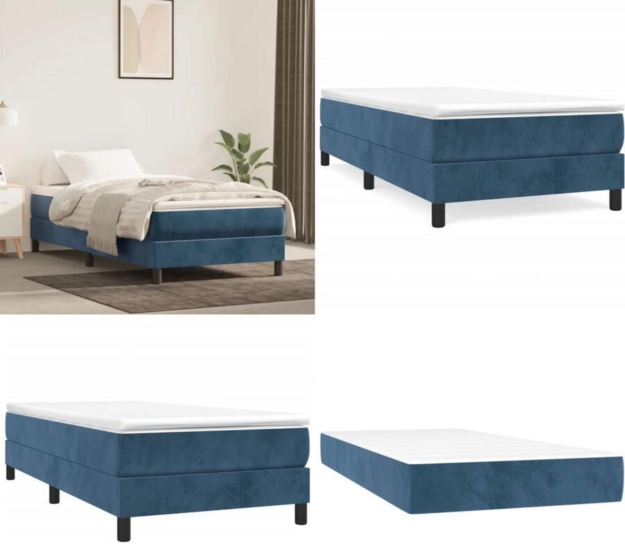 VidaXL Boxspring met matras fluweel donkerblauw 90x190 cm Boxspring Boxsprings Bed Slaapmeubel