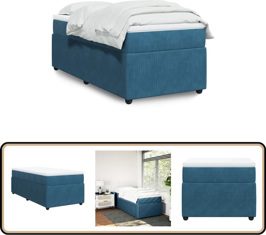 VidaXL Boxspring met matras fluweel donkerblauw 90x190 cm