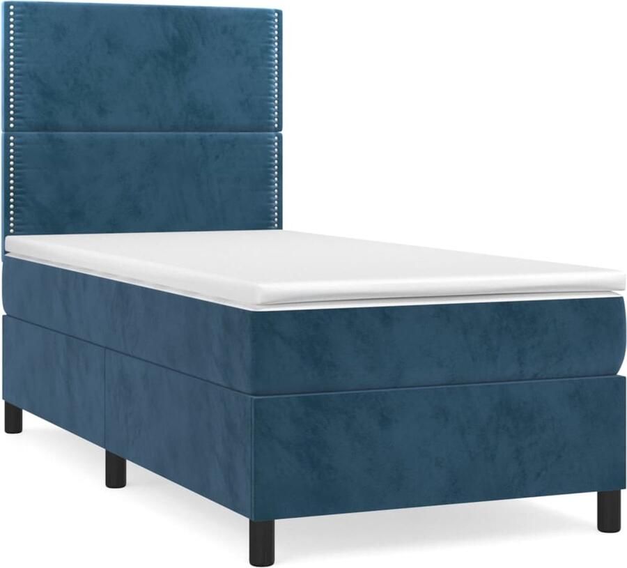 VidaXL Boxspring Fluweel Donkerblauw 90x200 cm Boxspring Fluweel Bed Tweepersoons Bed Donkere Kleuren Pocketveer Matras Middenhard Matras Hoofdbord - Foto 2