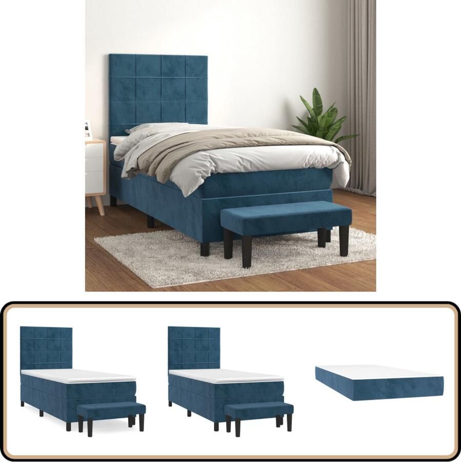 VidaXL Boxspring Met Matras Fluweel Donkerblauw Boxspringbed Boxsprings Tweepersoonsbed Donkere Kleuren Velvet Bed
