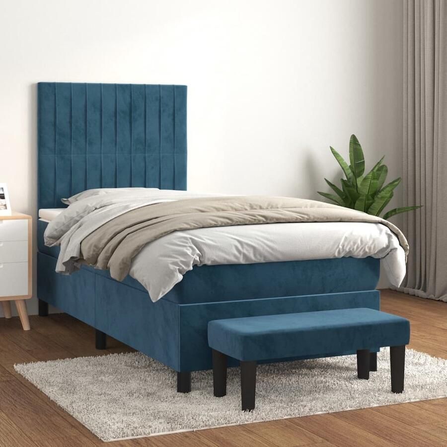 VidaXL Boxspring met matras Fluweel Donkerblauw Boxspringbed Pocketvering Matras Zachte Bedding Hoofdboard Multifunctionele Bank Slaapcomfort Fluweel - Foto 2