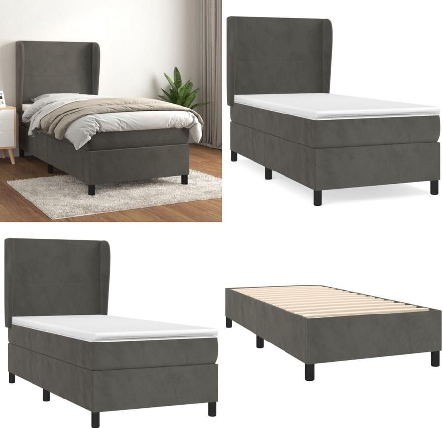 Vida XL Boxspring met matras fluweel donkergrijs 100x200 cm SKU: V3142948 - Foto 2