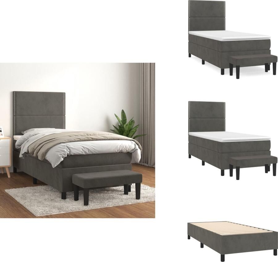 Vida XL Boxspring met matras fluweel donkergrijs 100x200 cm SKU: V3142948 - Foto 3