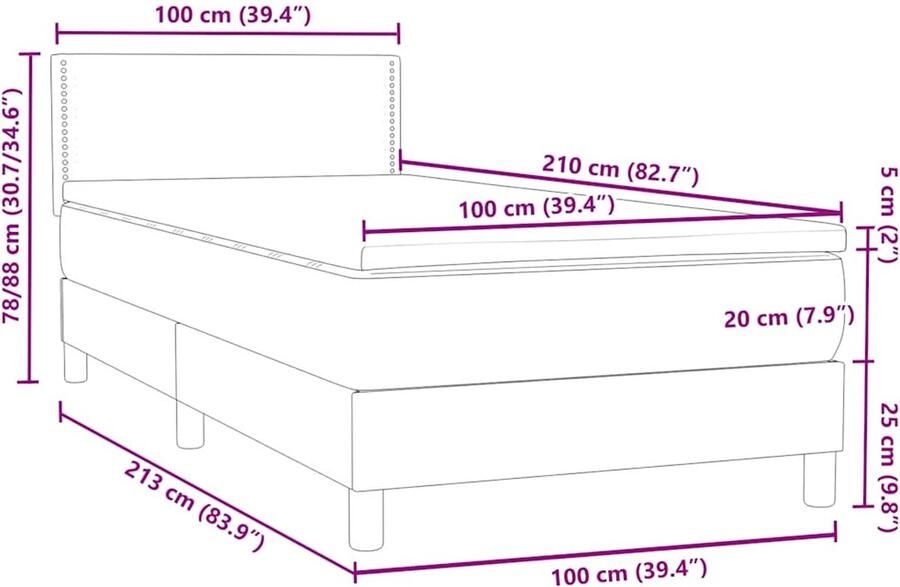VidaXL Boxspring met matras fluweel donkergrijs 100x210 cm