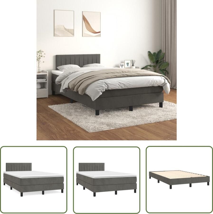 The Living Store Boxspringbed Fluweel 203 x 120 x 78 88 cm Donkergrijs Pocketvering Boxspringbed Fluweel Bed Donkere Grijze Bed Tweepersoons Bed Pocketveer Matras