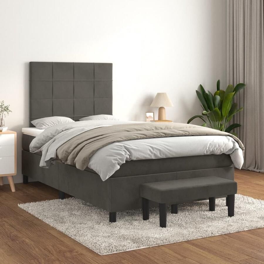 VidaXL Boxspring met matras Fluweel donkergrijs 120x200cm Boxspringbed Donkere Kleuren Tweepersoonsbed Velvet Adjustable Headboard Pocketveermatras Medium Hard Mattress Multifunctional Ottoman - Foto 2