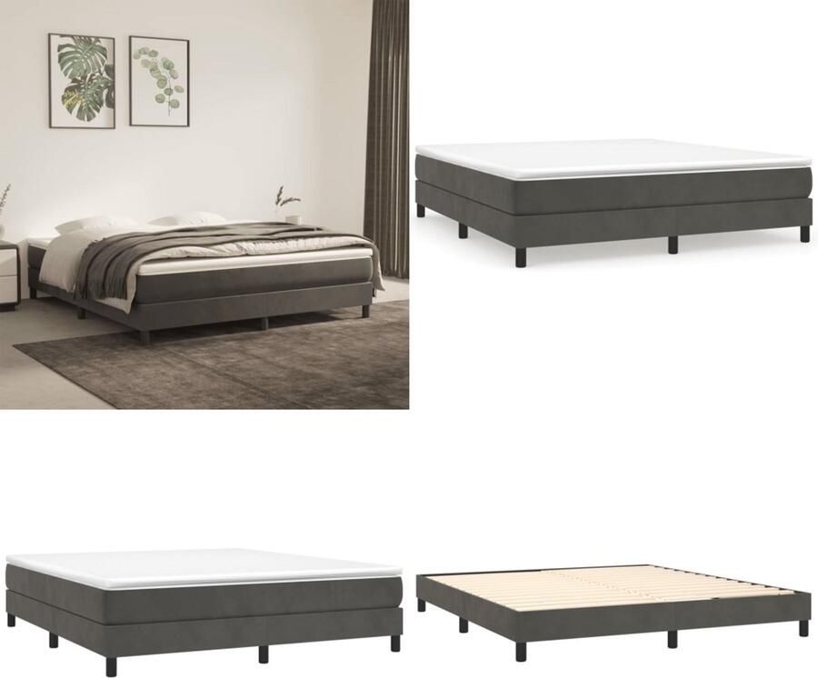 Vida XL Boxspring met matras fluweel donkergrijs 180x200 cm SKU: V3144346 - Foto 3