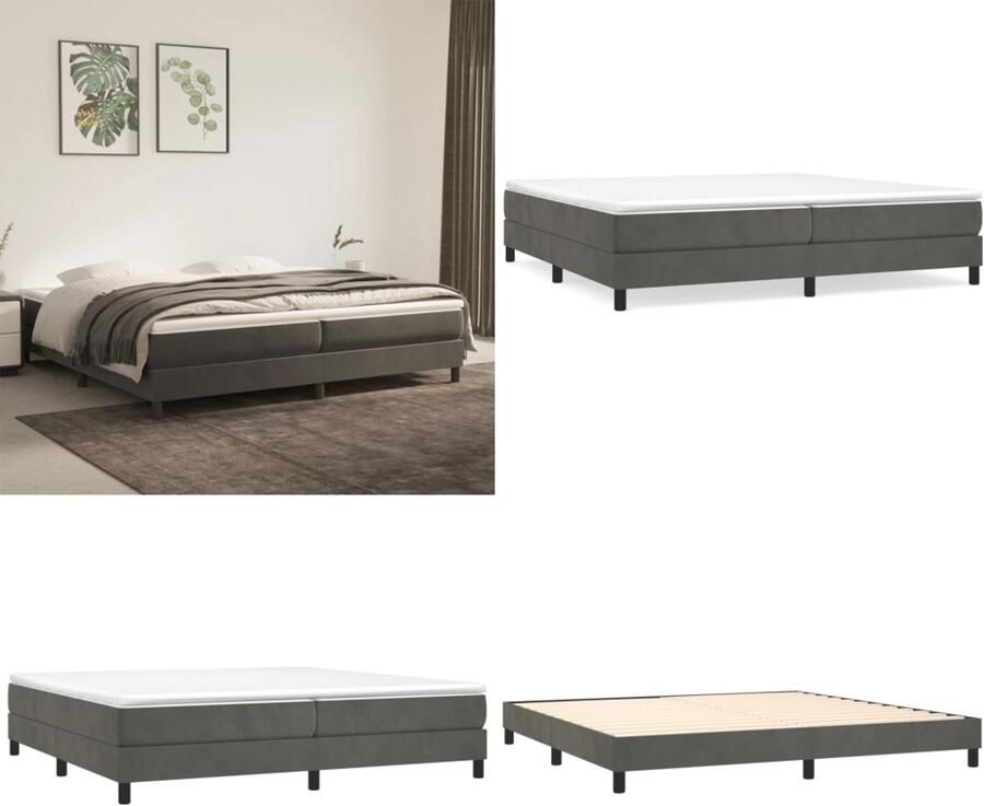 VidaXL Boxspring met matras fluweel donkergrijs 200x200 cm Boxspring Boxsprings Bed Slaapmeubel