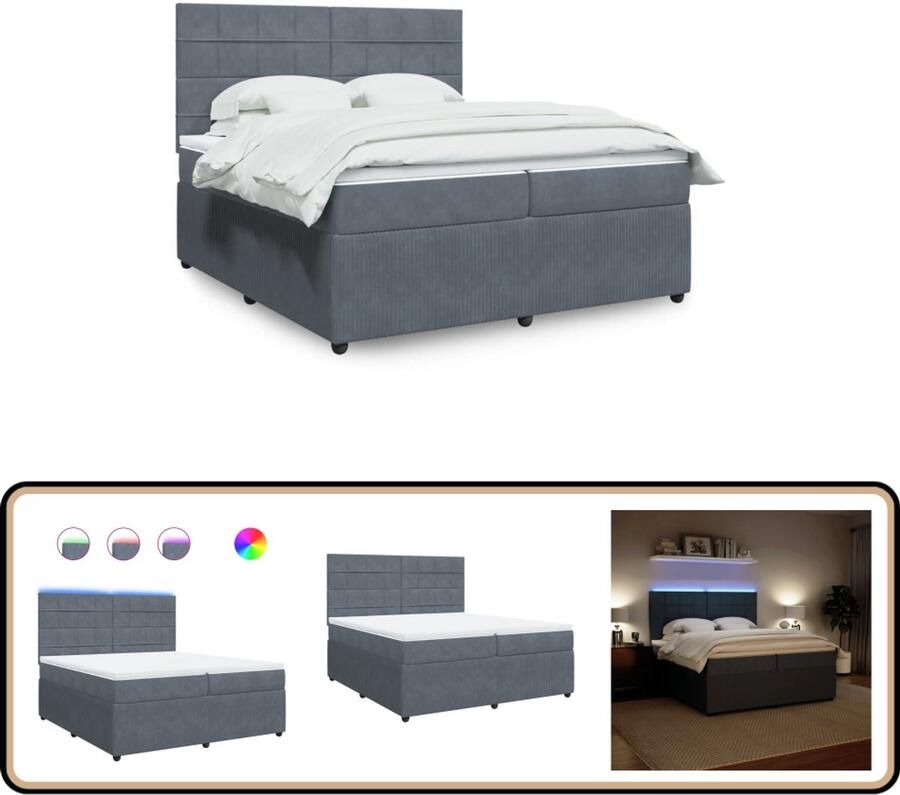 VidaXL Boxspring met matras fluweel donkergrijs 200x200 cm
