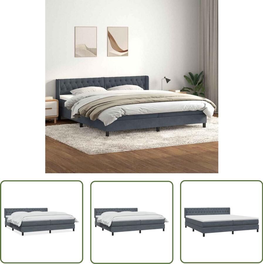 VidaXL Boxspring met matras Fluweel Donkergrijs 200x220 cm Boxspring Tweepersoons Bed Donker Grijs Bed Fluweel Bed Boxspring Frame