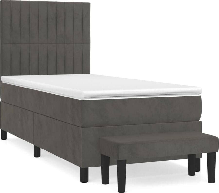 VidaXL Boxspring met matras Fluweel Donkergrijs 90x190 cm Boxspringbed Boxspring Tweepersoonsbed Velvet Bed Donkere Kleuren Slaapkamer Meubilair Hoofdbord Pocketveer Matras Middelhard Matras - Foto 2