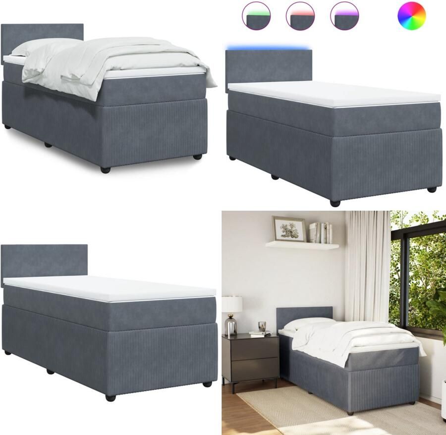 VidaXL Boxspring met matras fluweel donkergrijs 90x200 cm Boxspringbed Boxspringbedden Boxspring Bed