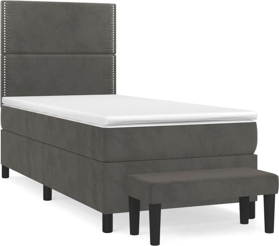 VidaXL Boxspring Fluweel Donkergrijs 90x190 cm Boxspringbed Donkere Kleuren Velvet Bed Tweepersoons Bed Pocketveer Matras Stapelbare Bedden Hoofdbord Regulier - Foto 2
