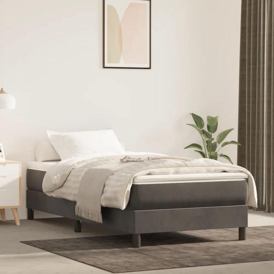 VidaXL Bedframe 90x190 cm Fluweel Donkergrijs Boxspring Frame Velvet Bed Frame Donkere Grijze Bedbank Tweepersoons Bed Stapelbare Bedden Design Bed Modern Bed Minimalistisch Bed - Foto 2