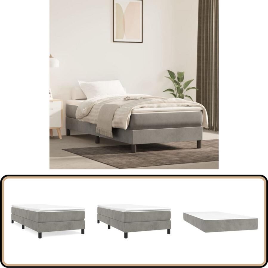 VidaXL Boxspring Fluweel Lichtgrijs 90x190 cm Boxspringbed Velvet Bed Tweepersoonsbed Slaapkamer Meubilair Slaapcomfort Pocketveer Matras Middenhard Matras Luxe Bed