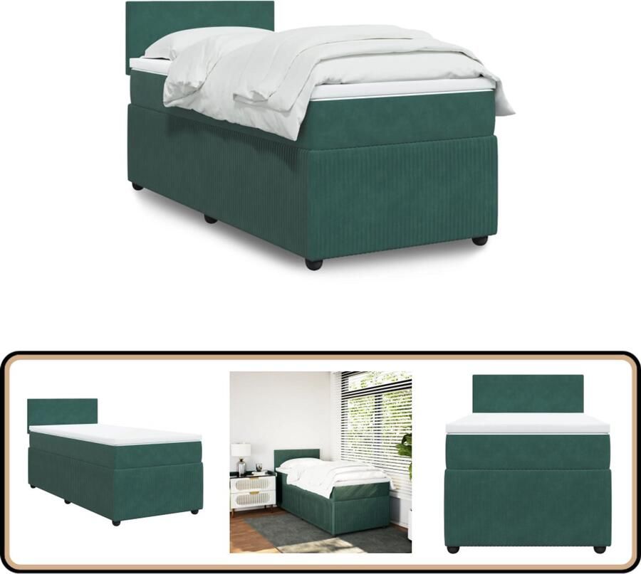 VidaXL Boxspring met matras Fluweel Groen 100x200 cm Boxspring Boxspringbed Tweepersoonsbed Matras Fluweel Bed