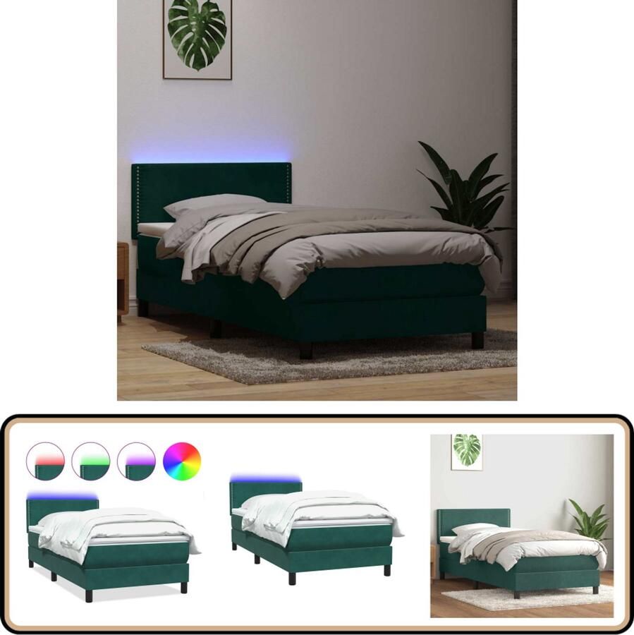 VidaXL Boxspring met matras fluweel groen 80x210cm Boxspring Tweepersoonsbed Fluweel Bed Modern Bed Led Verlichting Bed Comfortabele Boxspring Kopen Donkere Boxspring Elegante Boxspring
